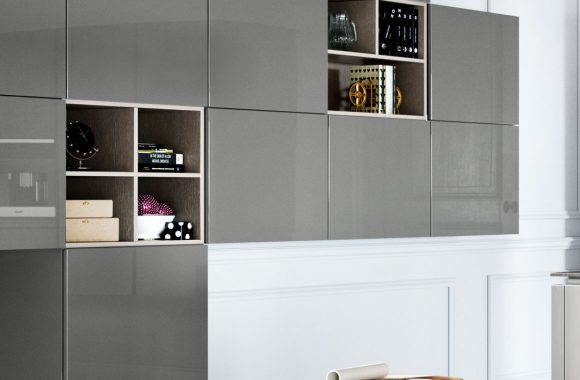 Häcker Hängeelemente Designküche - Designglas Lavagrau 